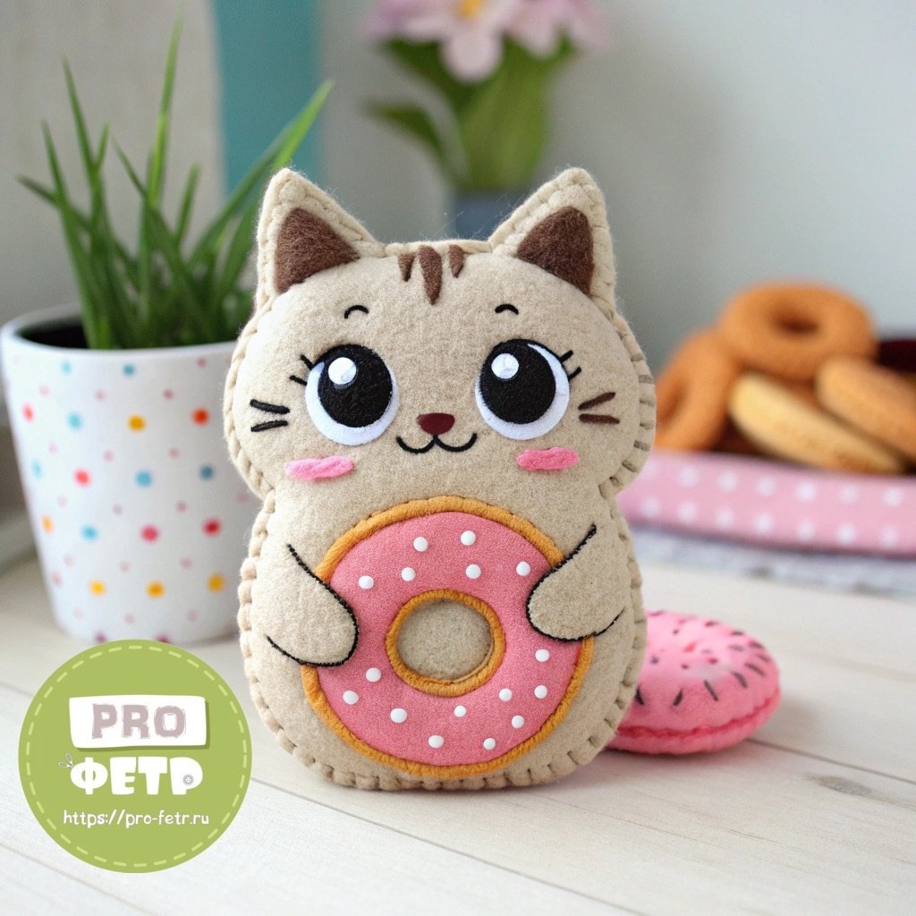 кот из фетра с пончиком милый кот из фетра выкройка